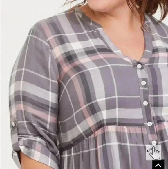 Torrid Purple and Gray Plaid V-Neck Cuffed Sleeve Top, 2x - Picture 4 of 11